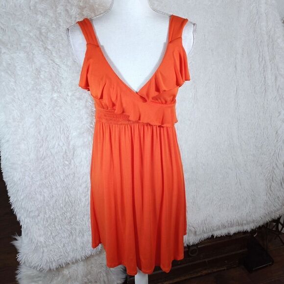 KENNETH COLE REACTION ORANGE V-NECK RUFFLE DRESS SZ.M EUC - Picture 2 of 9
